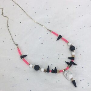 Volcanic Rock Natural Stone Necklace beaded cone 24" long gold tone